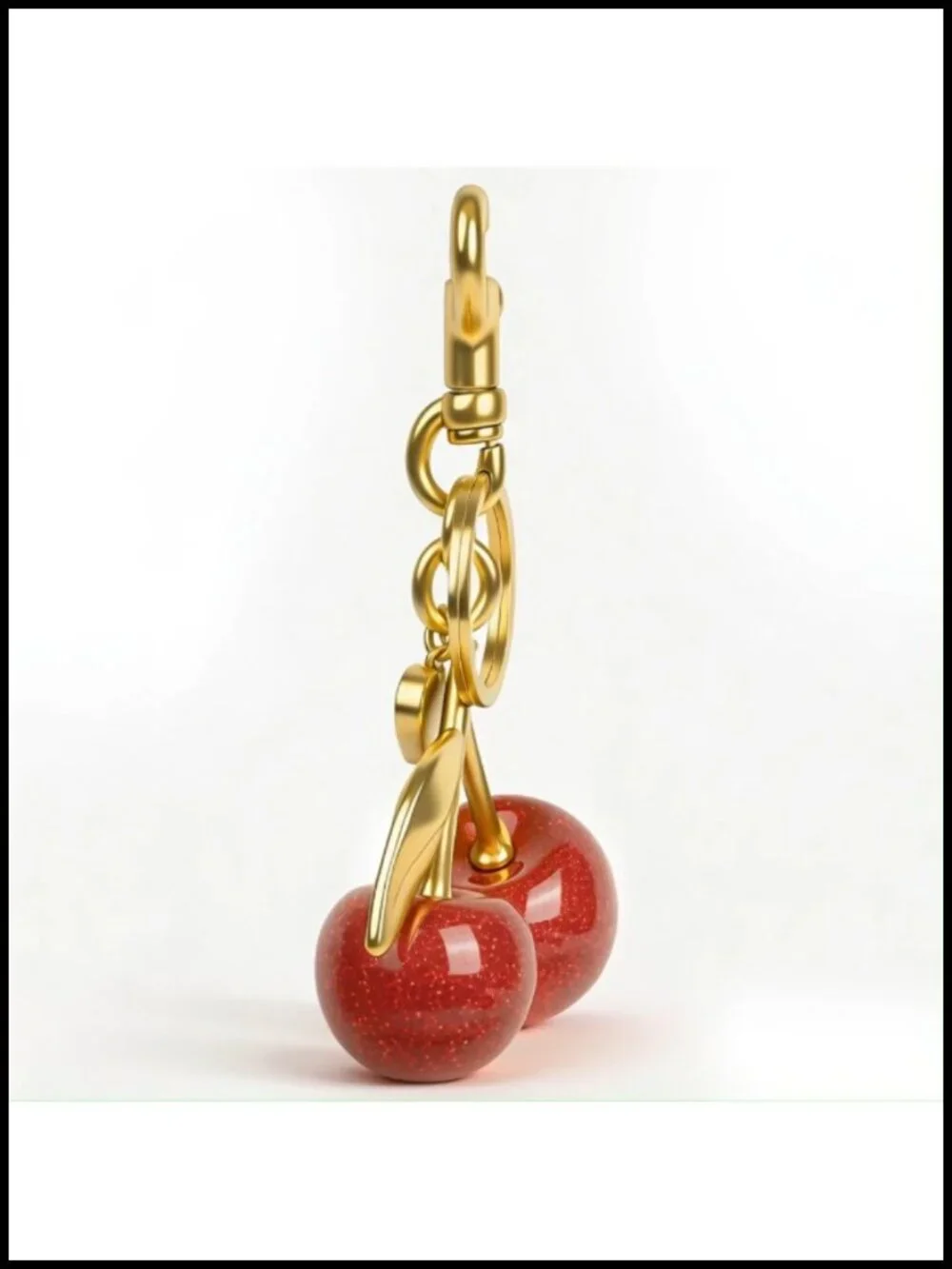 Cherry Bag Charm Keychain Glossy Resin Gold-Tone Metal Purse Accessory